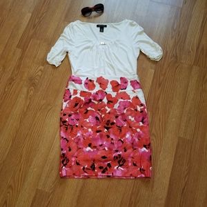 Yvos Red Pink & White Floral Pencil Skirt